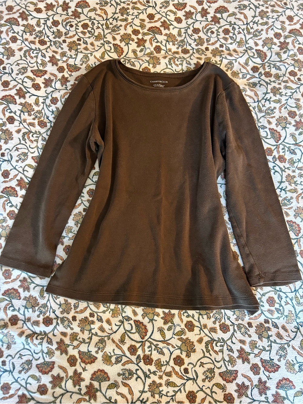 Charter Club Brown Scoop Neck Long Sleeve Top